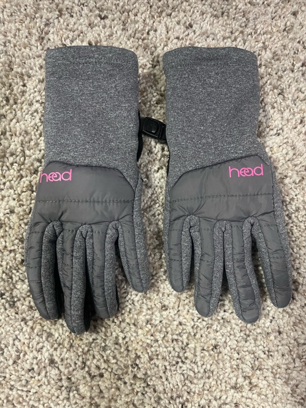 Head Kids Gray Winter Mittens with Pink Logo